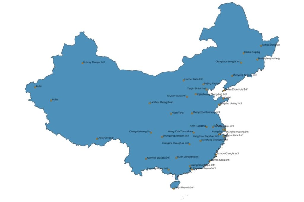 China Airports Map