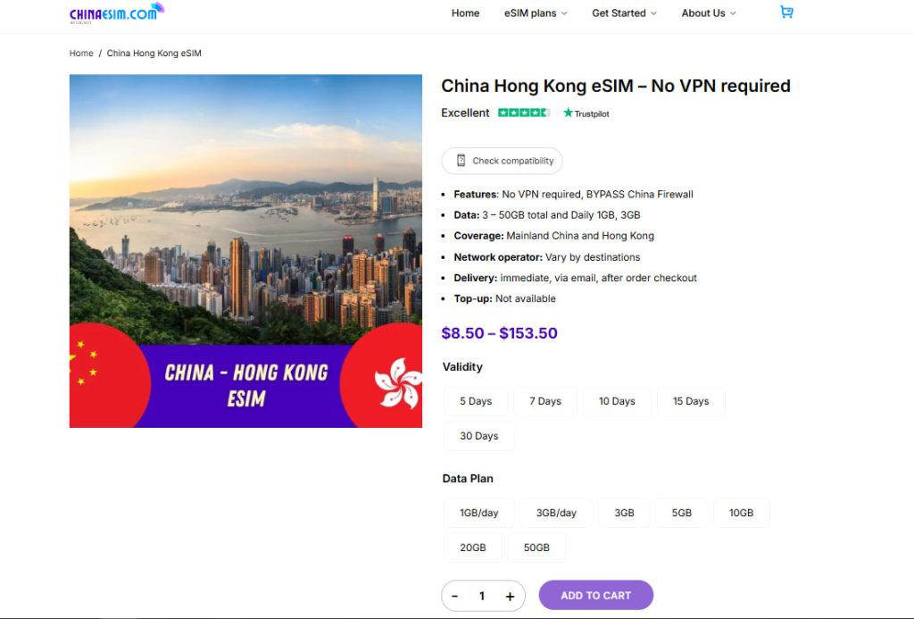 China - Hong Kong data plan for tourists