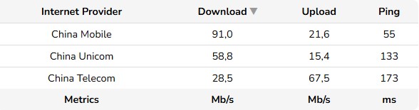 Mobile Internet speed test in China.